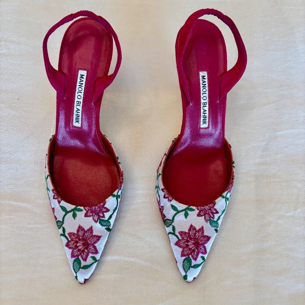 Manolo Blahnik Floral Print Slingback